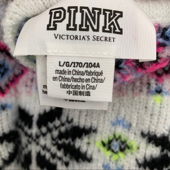 VS PINK Reversible Snowflake Fair Isle V-Neck Sweater Sz Large - Picture 5 of 8